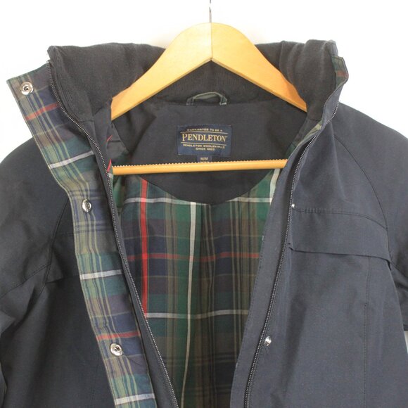 Pendleton Navy Blue Plaid Lined Hooded Rain Coat Jacket - Picture 8 of 15